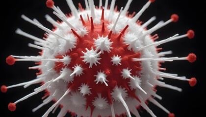 Wall Mural - a close-up image of a red and white spiky sea urchin or puffer fish, with a textured and patterned s