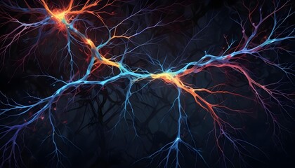 Wall Mural - colorful neural network against a dark background,