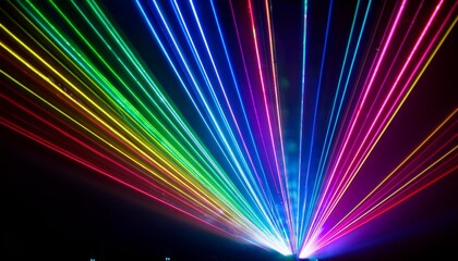 Wall Mural - lot of beautiful multi colored laser beams in dark at disco