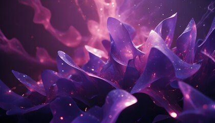 Wall Mural - glowing purple and pink abstract shapes with sparkling effects, creating a magical and ethereal atmo