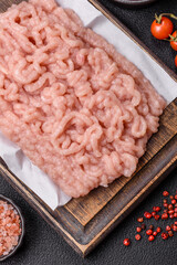 Wall Mural - Fresh raw chicken mince with salt and spices