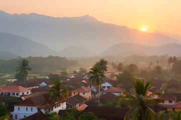 Canvas Print - landscape view of a village in India