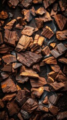 Close-Up of Premium Oud Wood Chips with Intricate Texture and Smoke