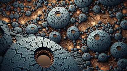 Poster - Abstract fractal ornament with floral elements and dotted texture.