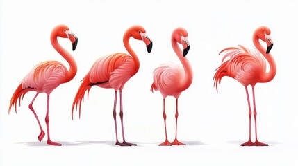 Wall Mural - Cute cartoon flamingos on a white background