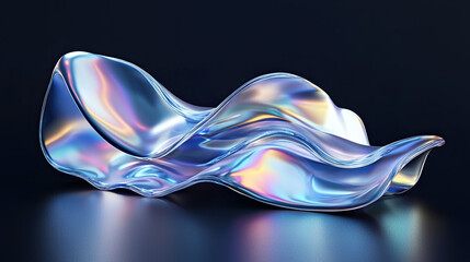 Fototapete - Abstract Iridescent Shape on Dark Background, 3D Render, Modern Digital Art, Elegant 3D Illustration, Vibrant Light Effects, Sophisticated Design, Contemporary Visuals