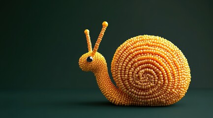 3D render of a cute snail made from numerous yellow and orange beads 