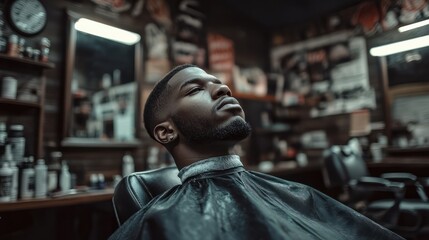 Portrait of a black man in a barbershop