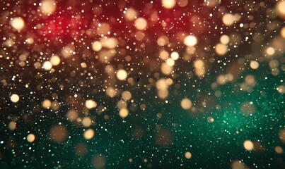 Poster - Green and red bokeh lights abstract background. Blurred shiny glitter particles backdrop. Defocused light. Holiday sparkle effect. Magical and dreamy. New Year and Christmas