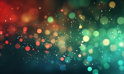 Poster - Green and red bokeh lights abstract background. Blurred shiny glitter particles backdrop. Defocused light. Holiday sparkle effect. Magical and dreamy. New Year and Christmas