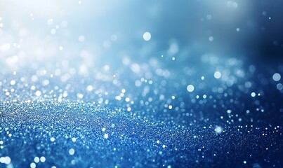 Poster -  Winter blue bokeh lights abstract background. Blurred shiny glitter particles backdrop. Defocused light. Holiday snow effect. Magical and dreamy. New Year and Christmas.
