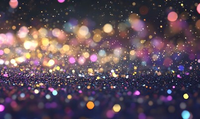 Poster - Colorful bokeh lights abstract background. Night party. Blurred shiny glitter particles backdrop. Defocused light. Festive sparkle effect. Christmas and New Year