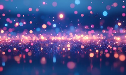 Poster - Purple bokeh lights abstract background. Night party. Blurred shiny glitter particles backdrop. Defocused light. Festive sparkle effect. Magical and dreamy.
