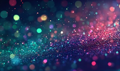 Poster - Purple bokeh lights abstract background. Night party. Blurred shiny glitter particles backdrop. Defocused light. Festive sparkle effect. Magical and dreamy.