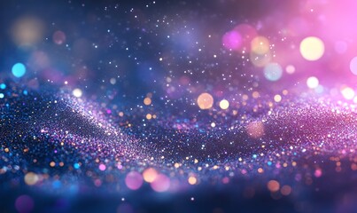 Poster - Purple bokeh lights abstract background. Blurred shiny glitter particles backdrop. Defocused light. Festive sparkle effect. Magical and dreamy. New Year and Christmas
