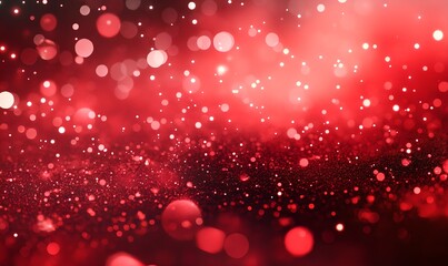 Poster - Festive red bokeh lights abstract background. Blurred shiny glitter particles backdrop. Defocused light. Holiday sparkle effect. Magical and dreamy. New Year and Christmas