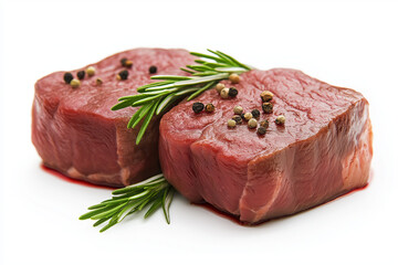 Two Raw Steaks Garnished with Rosemary.