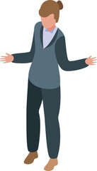 Poster - Businesswoman is standing and gesturing with her hands as if presenting something to someone