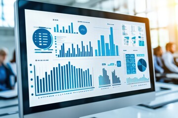 Poster - Close-up of a computer screen displaying detailed business analytics and financial data visualizations for effective decision-making.