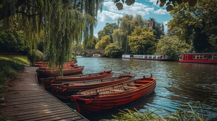 Poster - Small boats floating on calm lake water