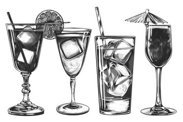 Aufkleber - Three glasses filled with different beverages on a table