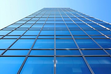 Poster - Tall glass skyscraper with a clock on its side