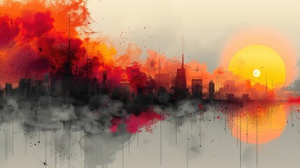 Poster - Fiery Cityscape Reflection