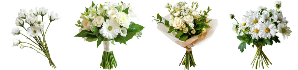 Pack of White flower bouquet set isolated on transparent background