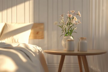 Poster - A small table with a beautiful vase of flowers, great for decorating or as a centerpiece