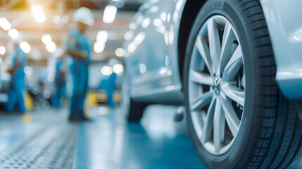 Automotive mechanic repairmen check the system working engine of the engine room, check the mileage of the car, oil change, auto maintenance service