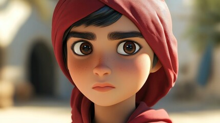 3D Cartoon Close Up of Serious Young Arab Character