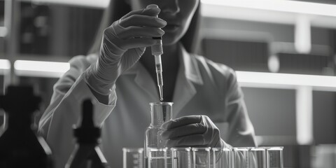 Poster - A female scientist holds a pipe, likely used for experimentation or research