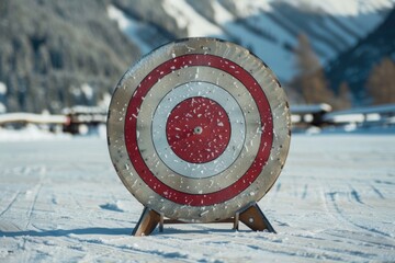 Poster - A red and white target against a snowy background
