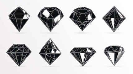 Wall Mural - A set of diamonds in a flat style. Abstract black diamond collection icons. Linear outline sign. Vector icon logo design diamonds.