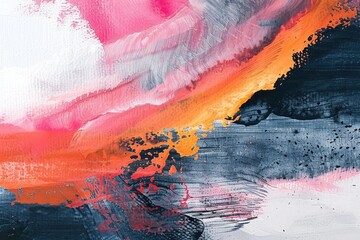 Poster - Close-up view of an abstract painting featuring orange and black colors