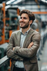 Aufkleber - A man in a suit standing with his arms crossed, a professional attitude