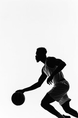 Poster - A silhouette of a basketball player in motion, dribbling the ball