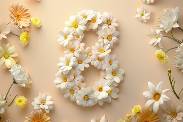Poster - A creative design featuring the number eight constructed from flowers on a wall