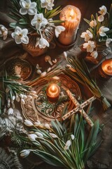 Poster - A beautifully set table with candles and flowers, perfect for a romantic dinner or special occasion