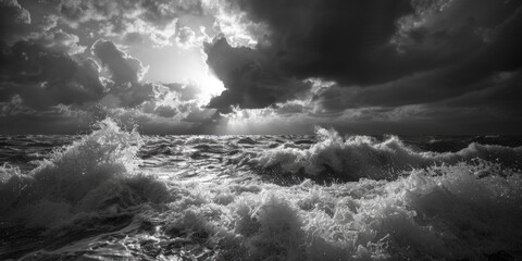 Poster - A grayscale image of the ocean, suitable for use in editorial or artistic contexts