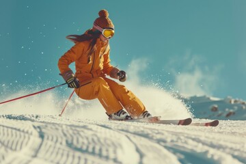 Poster - A person on skis sliding down a snowy hill