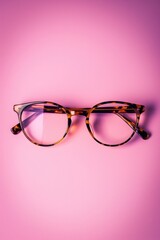 Poster - A pair of glasses sitting on a pink surface