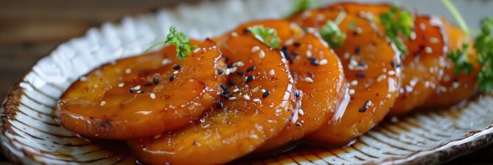 Sticker - Deep-fried sweet potato drizzled with a sugary syrup.