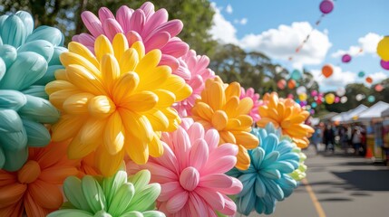 Aufkleber - A colorful bouquet of balloons with a variety of colors including yellow, pink, and blue. The balloons are arranged in a way that creates a sense of movement and liveliness