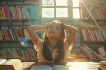 Poster - A person sitting at a desk, surrounded by books and studying or reading