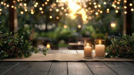 Poster - A table with candles and greenery on it. Scene is warm and inviting