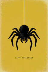 Wall Mural - black spider and plain background poster with happy halloween text