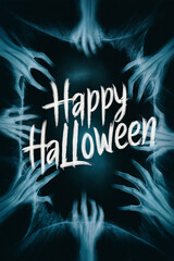 Wall Mural - happy Halloween text poster with dark background