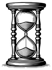 Intricate black and white hourglass illustration on white background. Vector, generative ai.