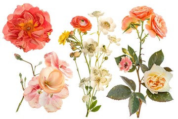 Poster - A variety of colorful flowers arranged on a white surface